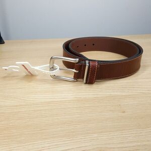 LUCKY BRAND Belt Mens Size 36 Brown Leather Logo Silver Buckle